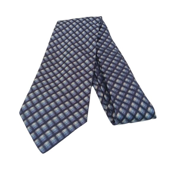 Today’s Man Silk Tie Men’s 60” Navy Blue Woven Geometric Office Preppy Wide New - Picture 2 of 3